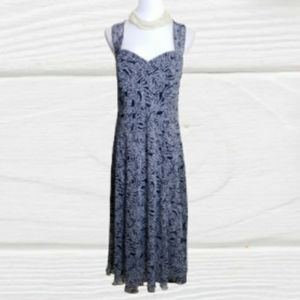 CONNECTED APPAREL Dainty Flowers Navy White Maxi Dress XL